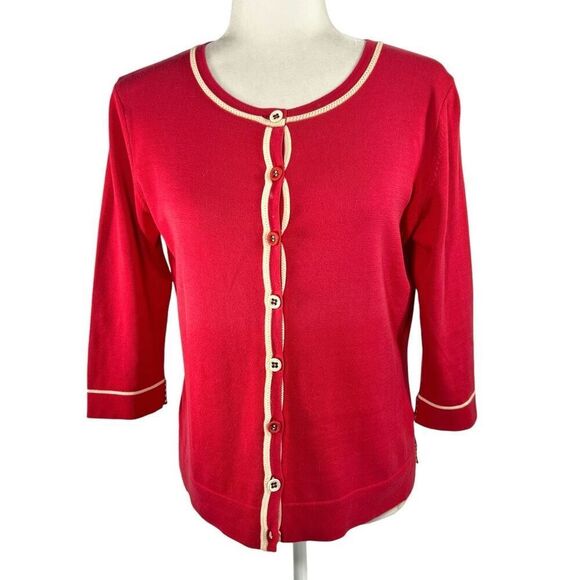 Lanvin Silk Blend Red Cardigan Sweater Sz 6-8 Button Up 3/4 Sleeve Size 38 FR - Picture 1 of 13